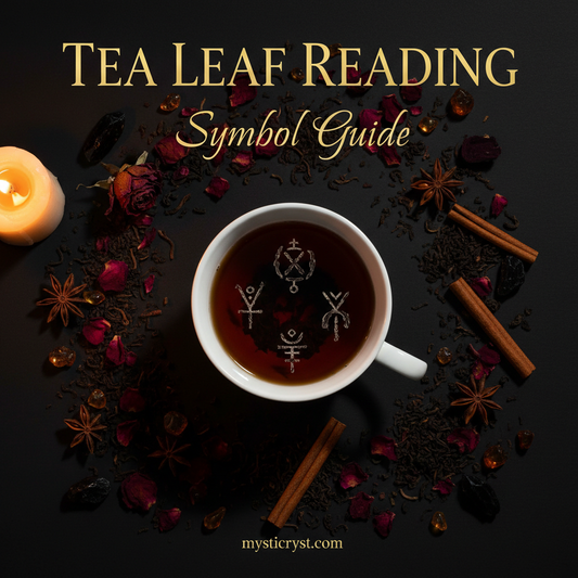 Tea Leaf Reading: Symbol Guide — book cover with teacup and botanicals