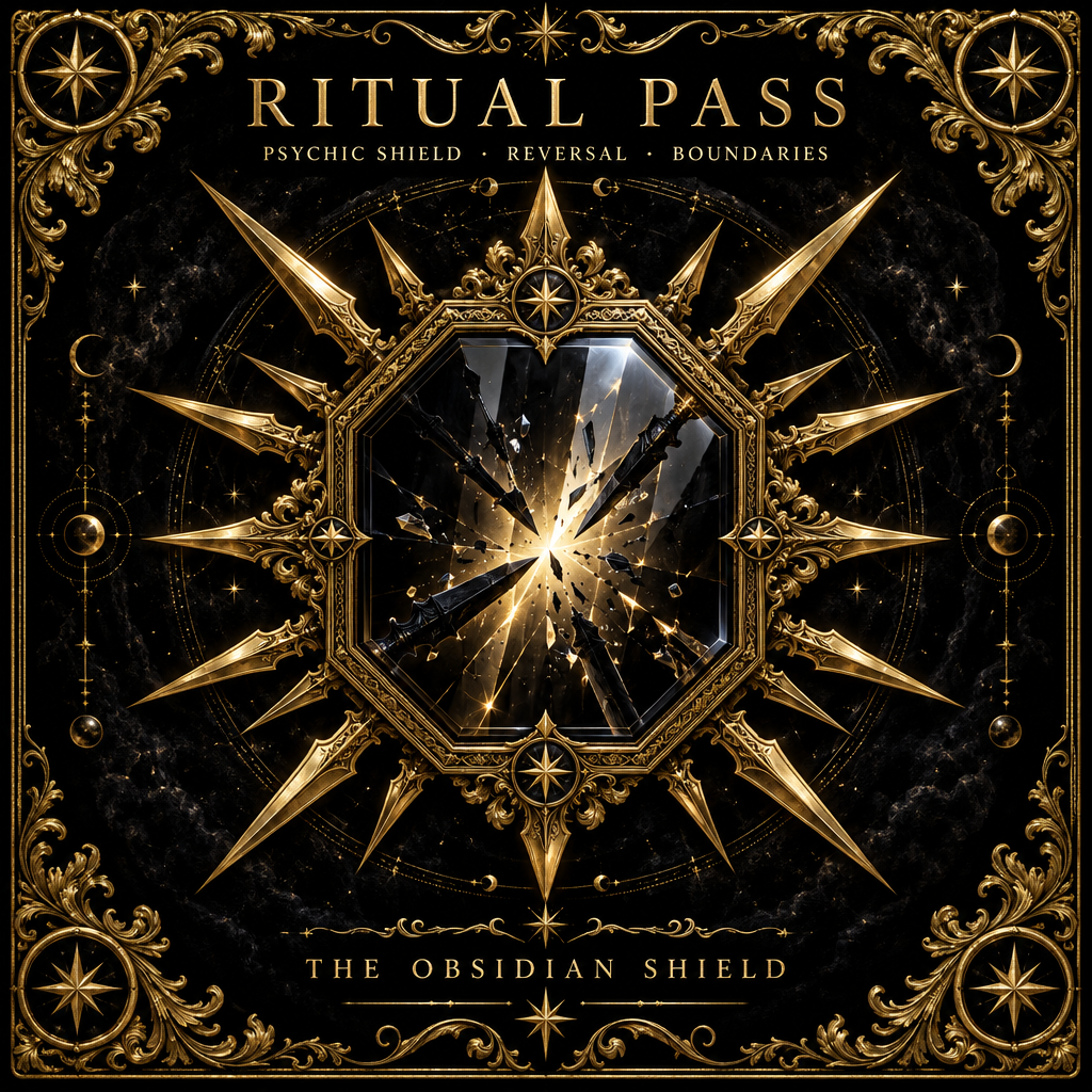The Obsidian Shield Psychic Protection Ritual Pass - Sacred Altar Emblem Card