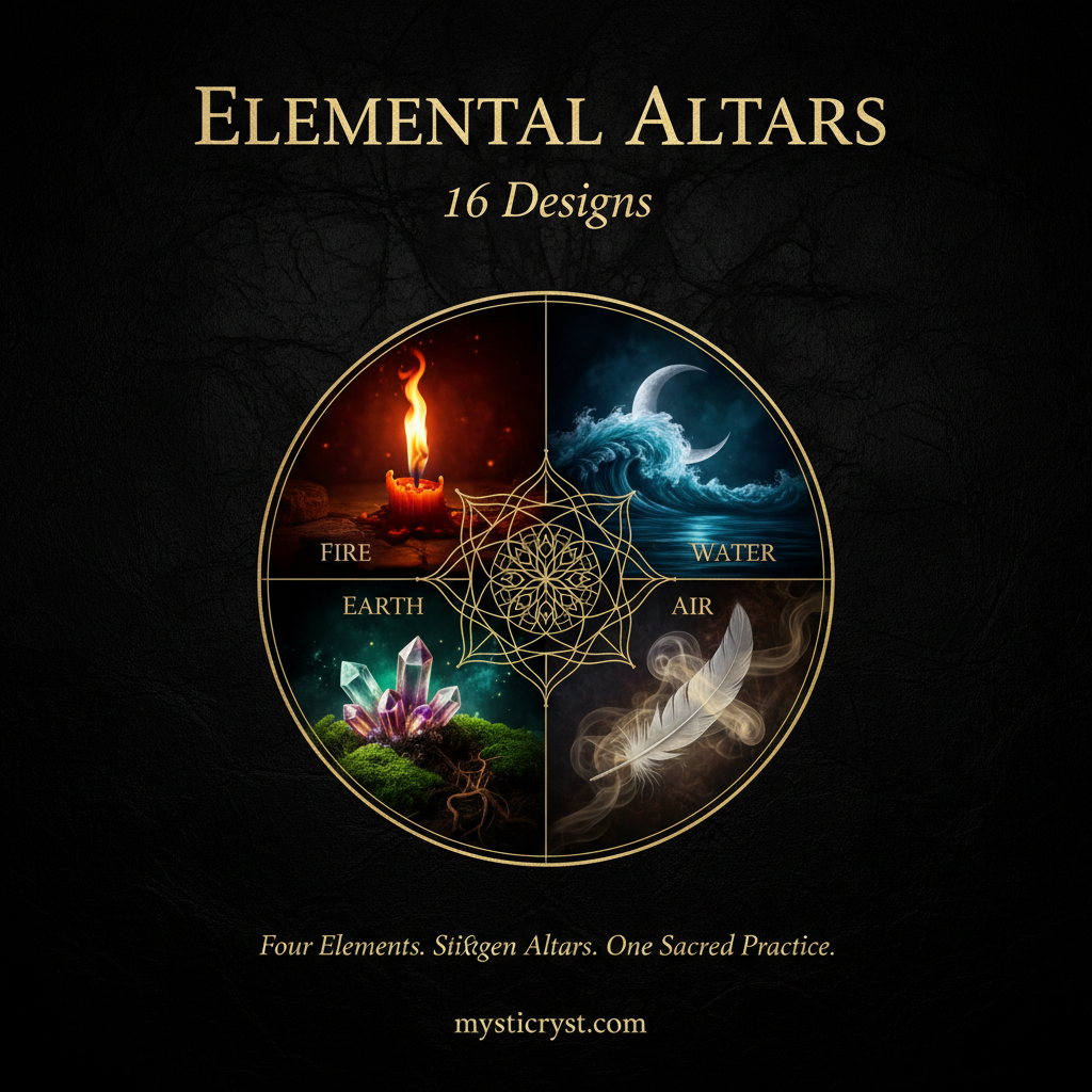 Elemental Altars: 16 Designs — book cover with four elemental quadrants