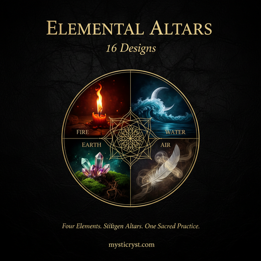 Elemental Altars: 16 Designs — book cover with four elemental quadrants