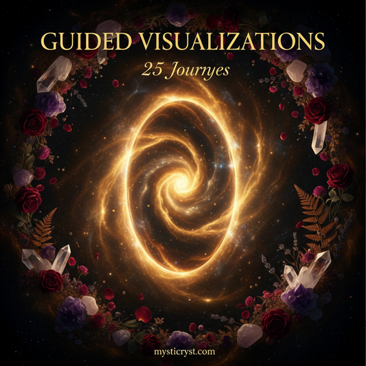 Guided Visualizations: 25 Journeys — book cover with luminous portal and crystals