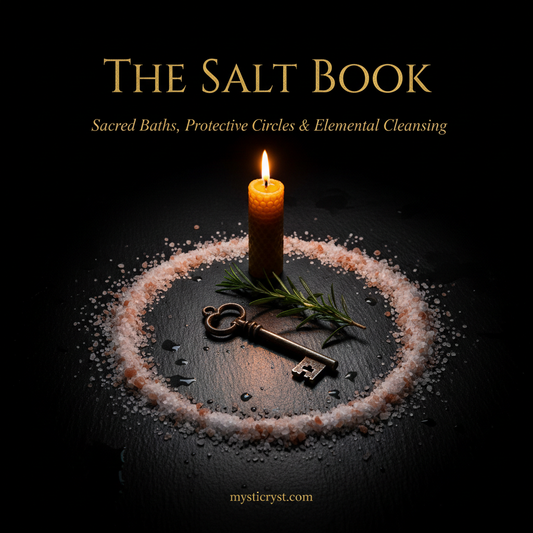 The Salt Book — unbroken salt circle with pink Himalayan salt, iron key, rosemary and beeswax candle