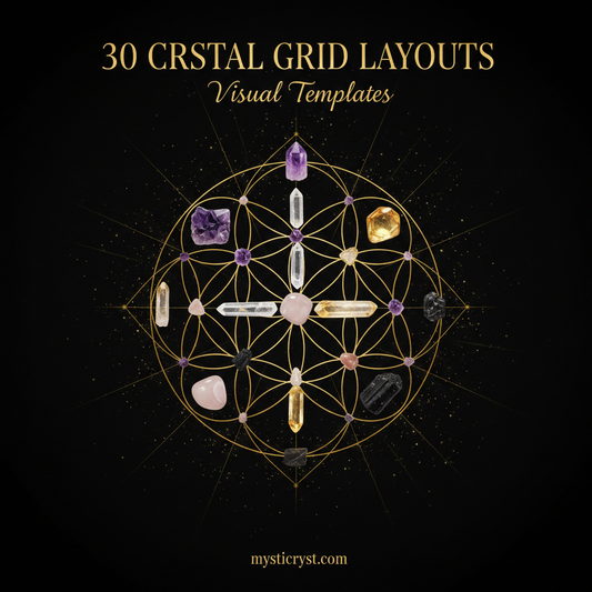 30 Crystal Grid Layouts: Visual Templates — Flower of Life sacred geometry with crystals