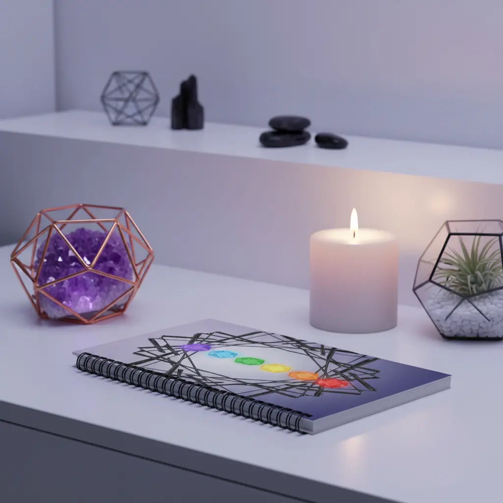 Lavender Blue Platonic Solids Chakra Geometric Framework Notebook Modern Lifestyle Scene
