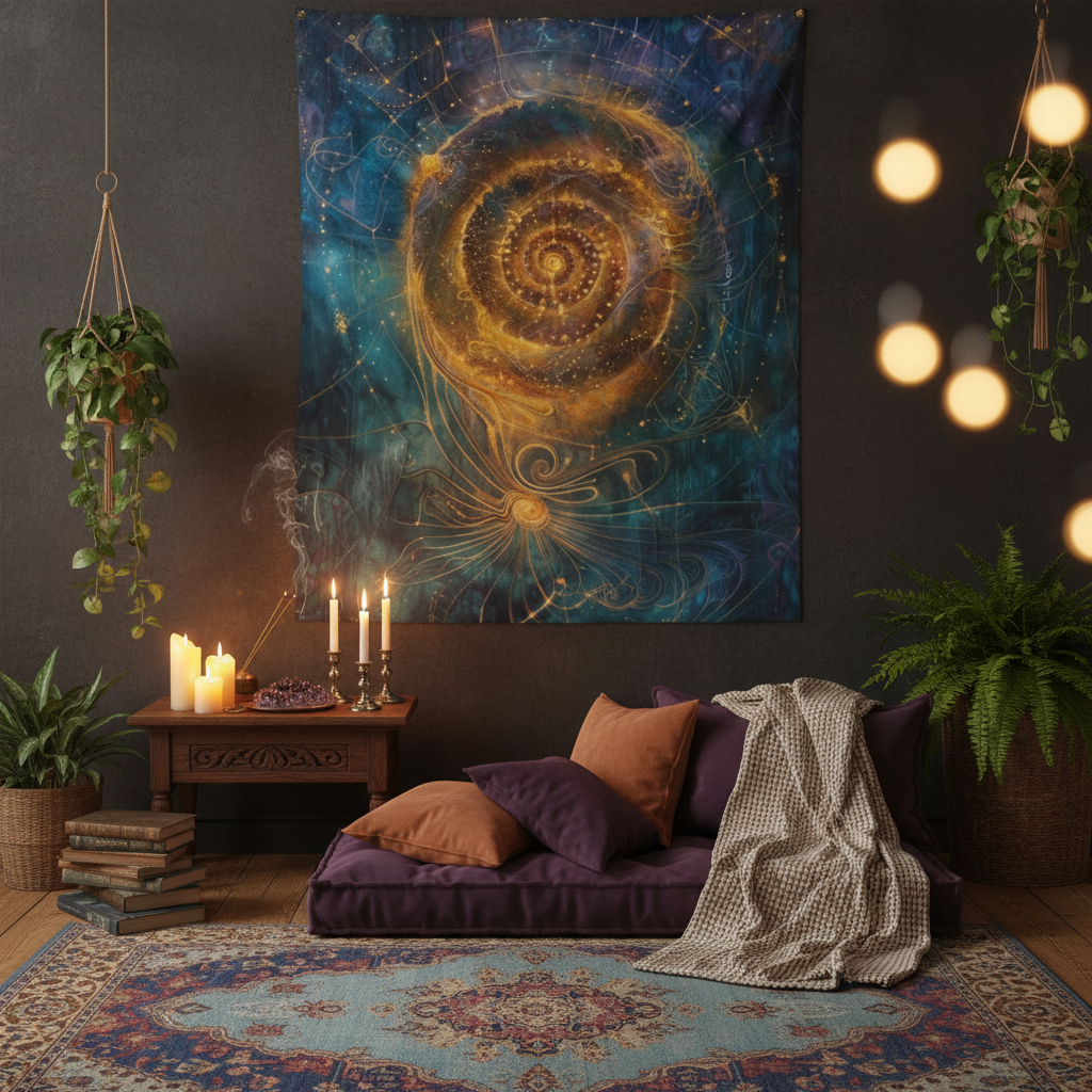 Magic is Geometry Remembered Tapestry in Mystical Living Space