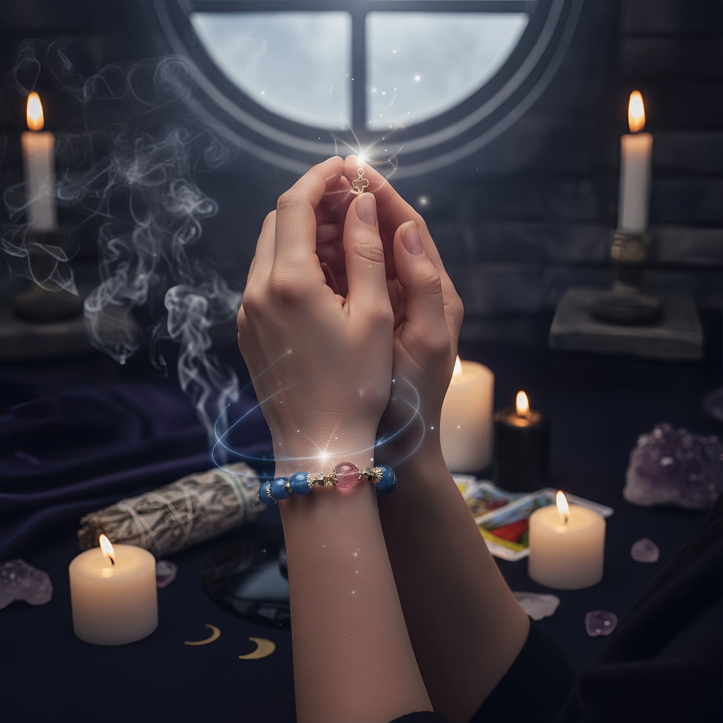 Kyanite & Strawberry Crystal Bracelet: Throat Chakra Healing & Lucky Manifestation