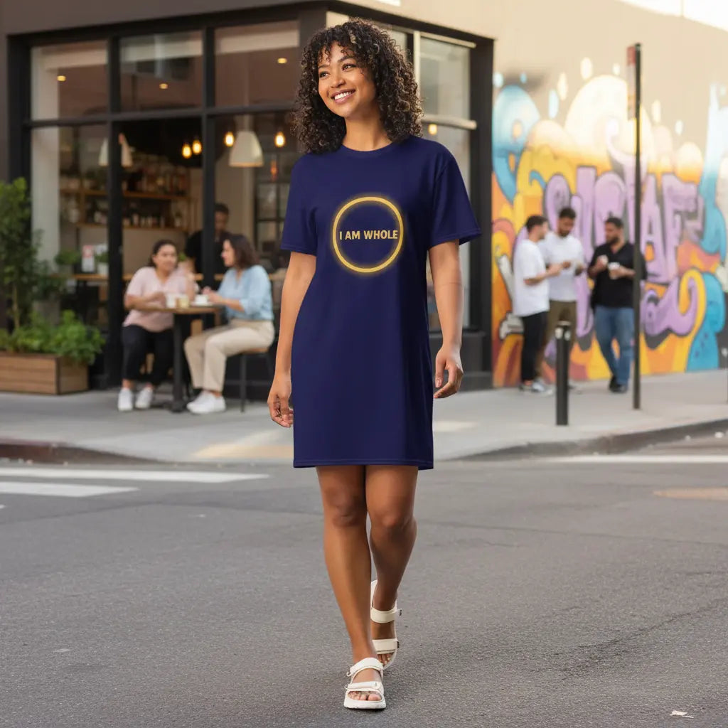 Navy I Am Whole T-Shirt Dress Lifestyle Scene
