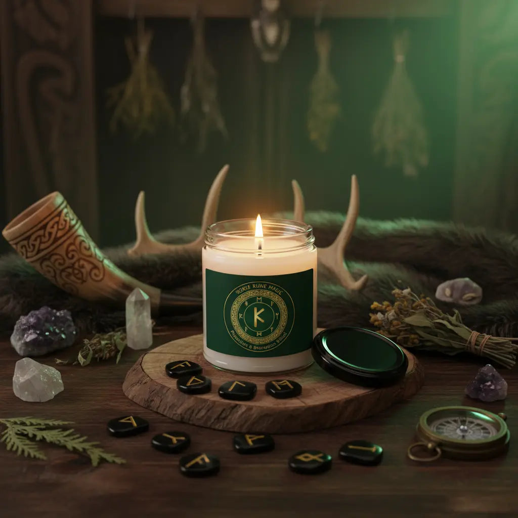 Norse Rune Magic Protection Divination Ritual Candle Lifestyle Scene