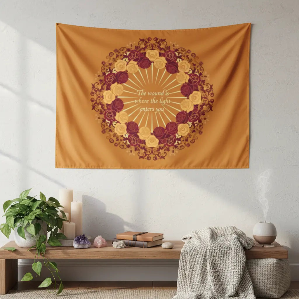 Orange The Wound Is Where The Light Enters You Tapestry Lifestyle Scene