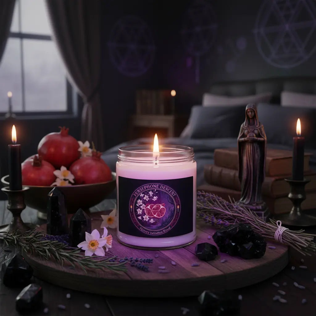 Persephone Descent Mystery Initiation Ritual Candle Lifestyle Scene