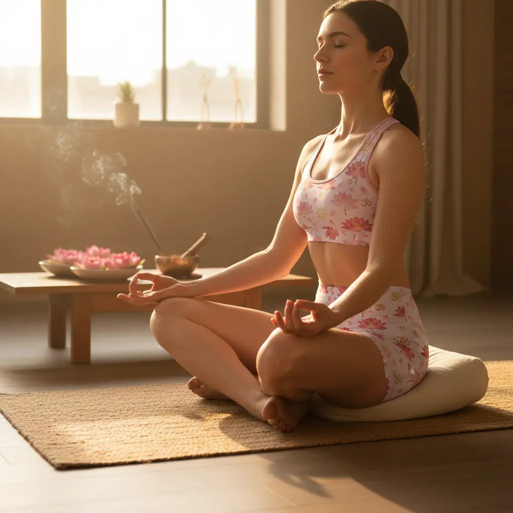 Pink Lotus Om Shorts Lifestyle Scene