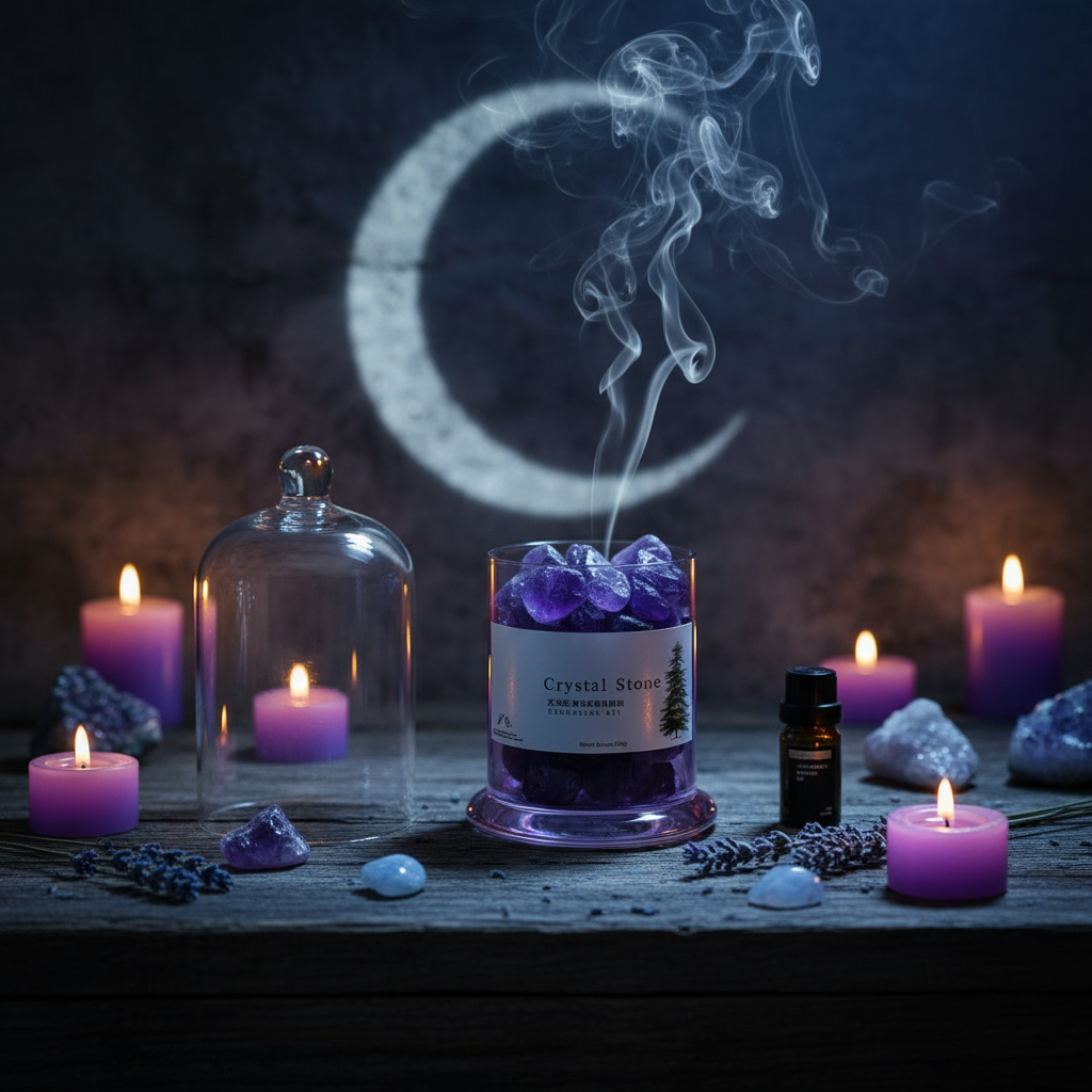 Purple Blue Crystal Aromatherapy Gift Box in Moonlit Sacred Space