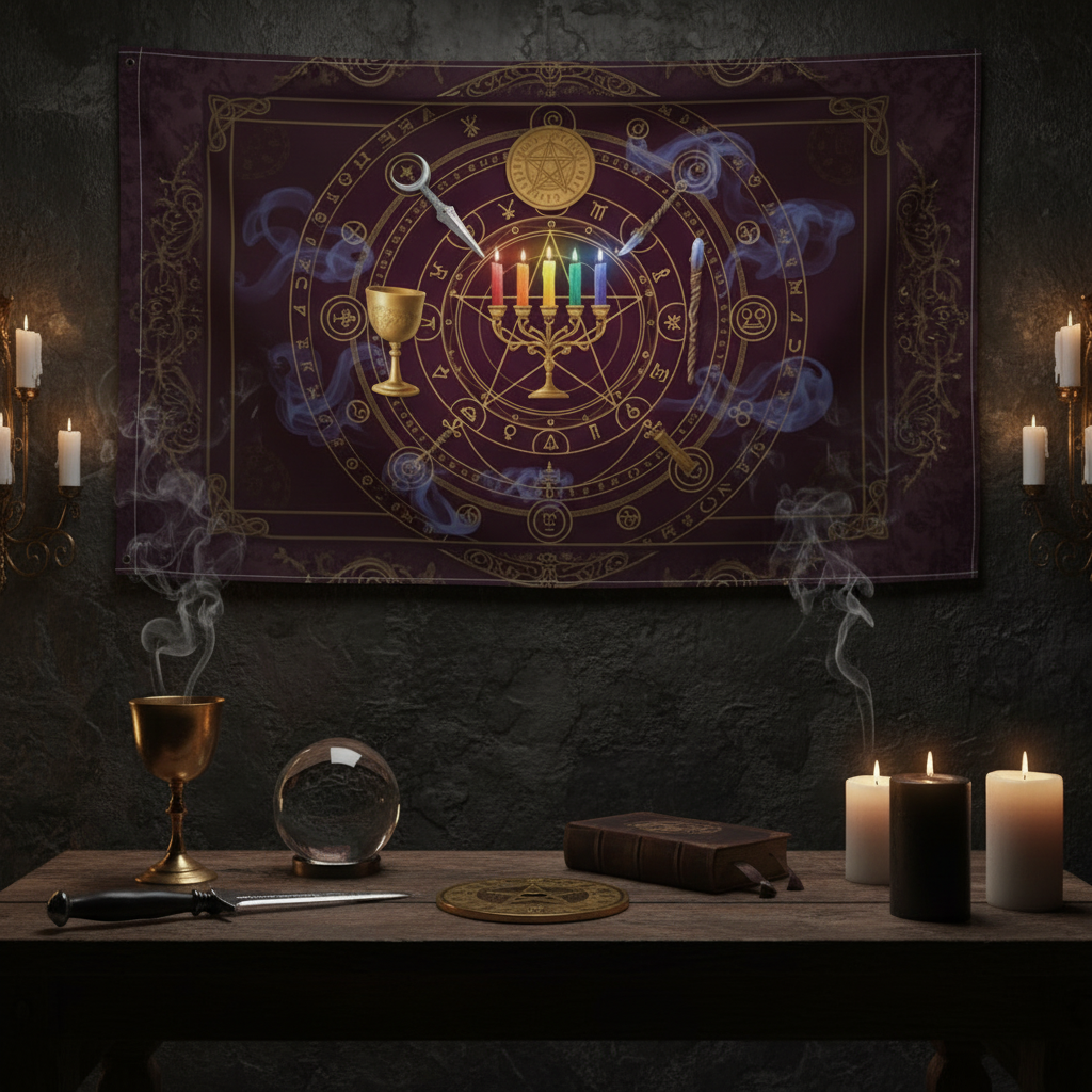 Ritual Magic Altar Mandala Flag - Atmospheric Product Image