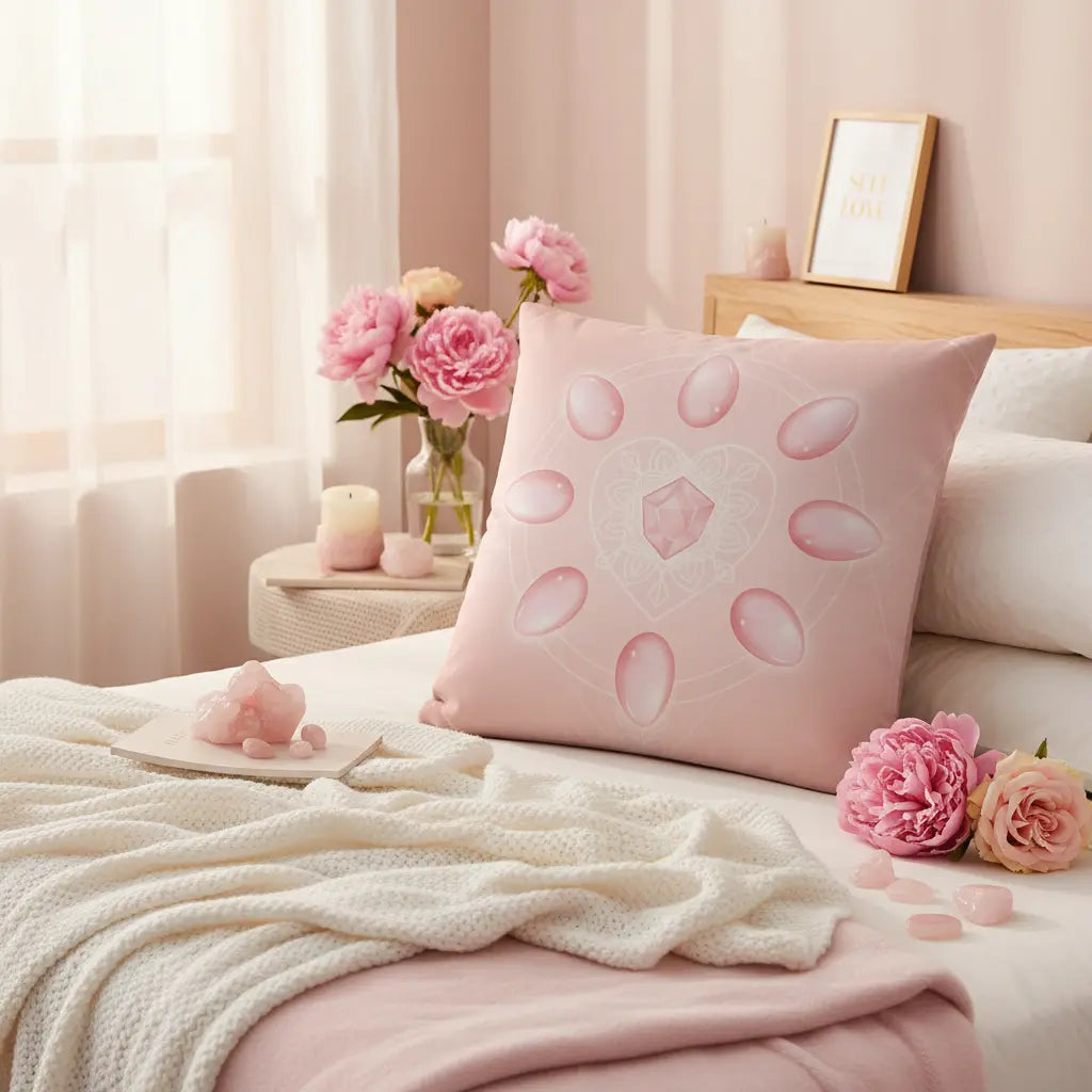 Rose Quartz Oval Circle Lace Heart Diamond Pillow Gentle Lifestyle Scene