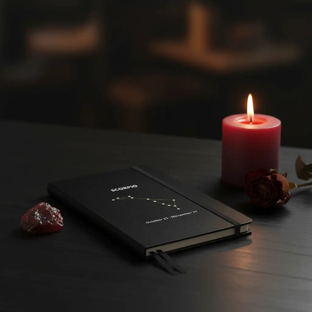 Scorpio Constellation Slim Black Notebook Moody Dark Minimal Lifestyle Scene