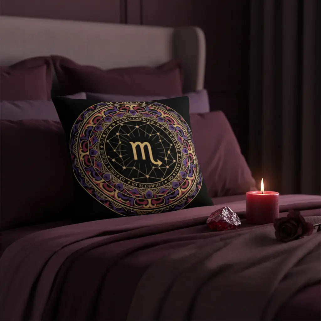 Scorpio Mandala Pillow Dark Mystical Lifestyle Scene Retry