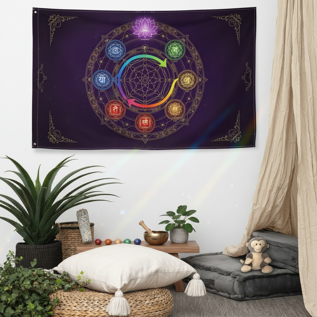 Seven Chakra Alignment Mandala Flag - Atmospheric Product Image
