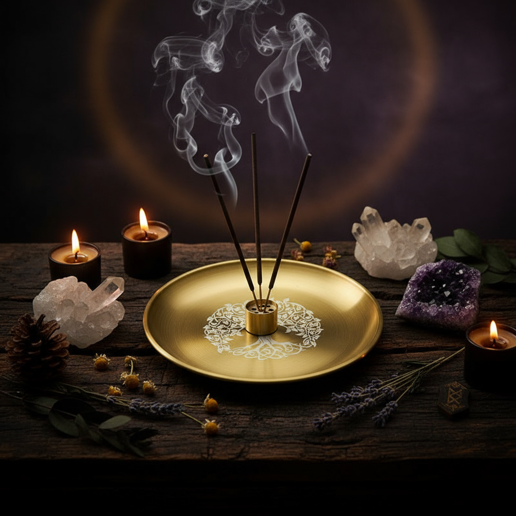 Tree of Life Steel Tray Nine-Hole Incense Holder Tray - Ritual Magic Style