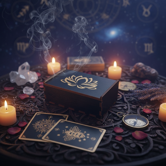 Twelve Constellations Lotus Wooden Box in Mystical Scene