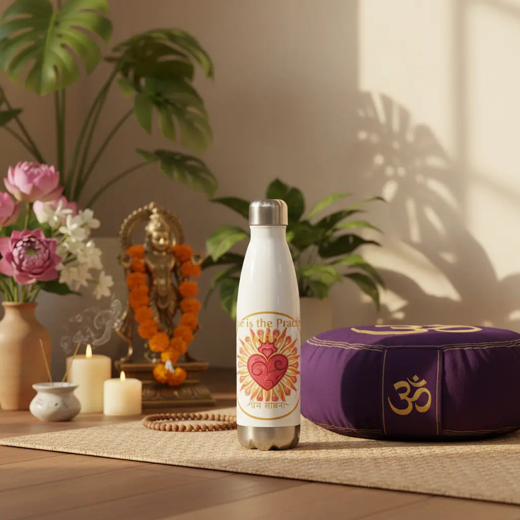 White Gold Love Is The Practice Water Bottle Lifestyle Scene