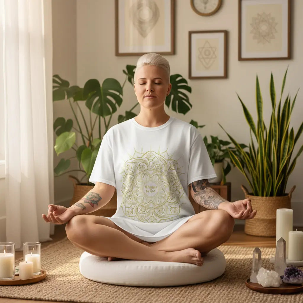 White Gold Whirling to God Dress Meditation Scene